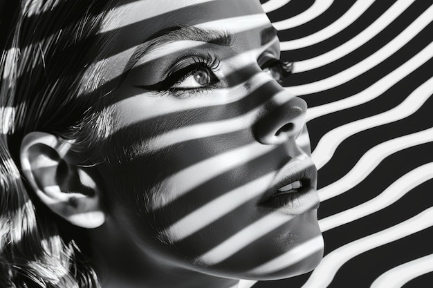 Photo a closeup of a womans face painted with zebra lines