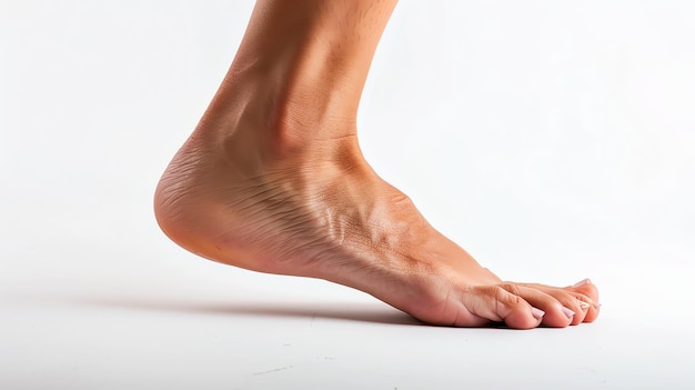 Closeup of a womans foot with soft skin and pink toenails