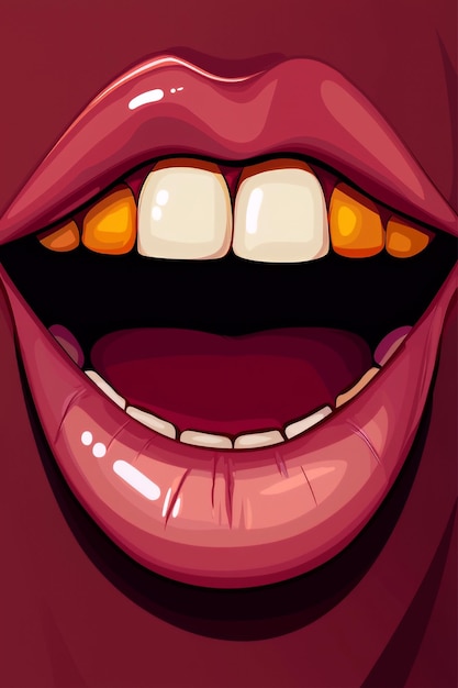 Photo closeup of a womans mouth with gold teeth