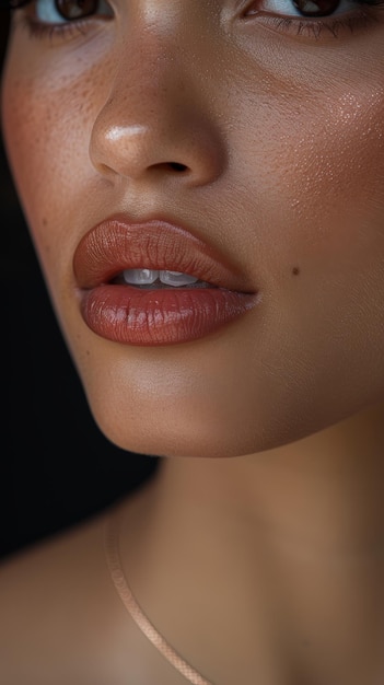 Photo closeup of a womans neck and collarbone with soft lighting and natural skin texture