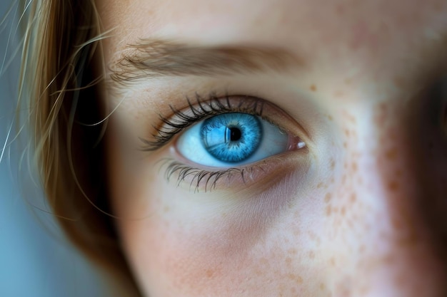 Closeup of a womans striking blue eye