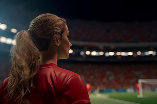 Closeup of a women worldcup football night match Generative AI