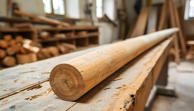 Closeup of a Wood Beam in a Workshop