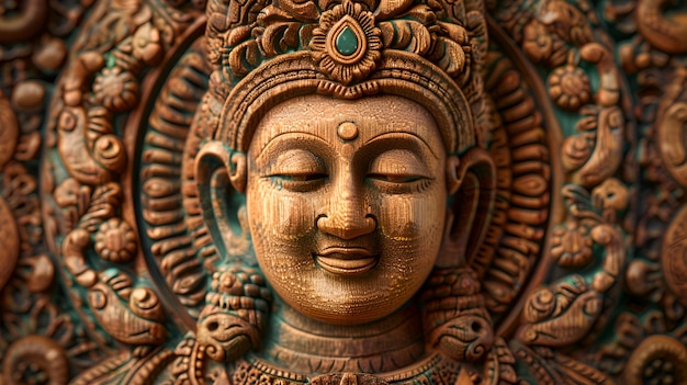 Closeup of a Wooden Buddha Statue