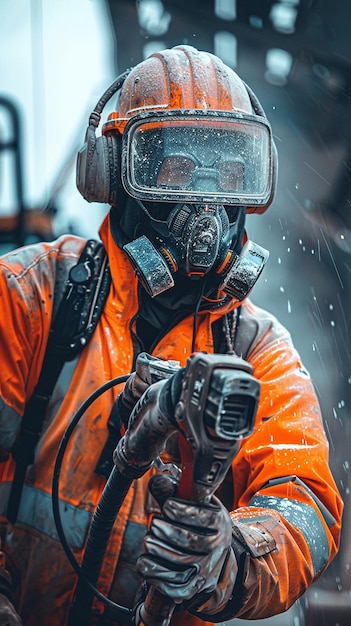 CloseUp of Worker Wearing Jackhammer Safety Gear