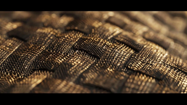 Closeup of a woven golden fabric with intricate details