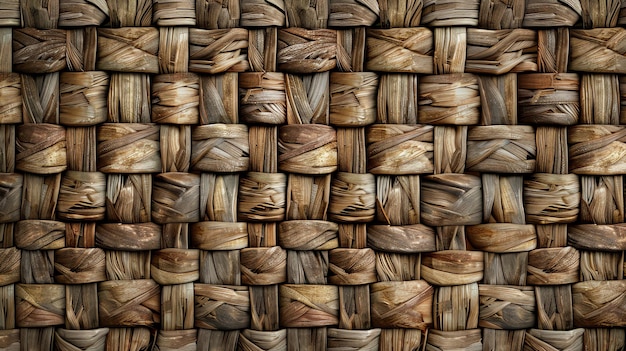 A closeup of a woven wicker texture with a rustic natural feel