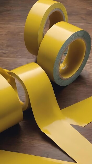 Closeup yellow duck tape with flat lay