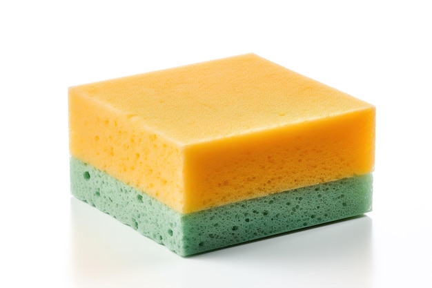 A CloseUp of a Yellow and Green Sponge on a White Background on a White or Clear Surface PNG Transparent Background