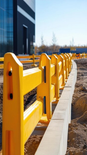 Photo closeup of yellow road barriers