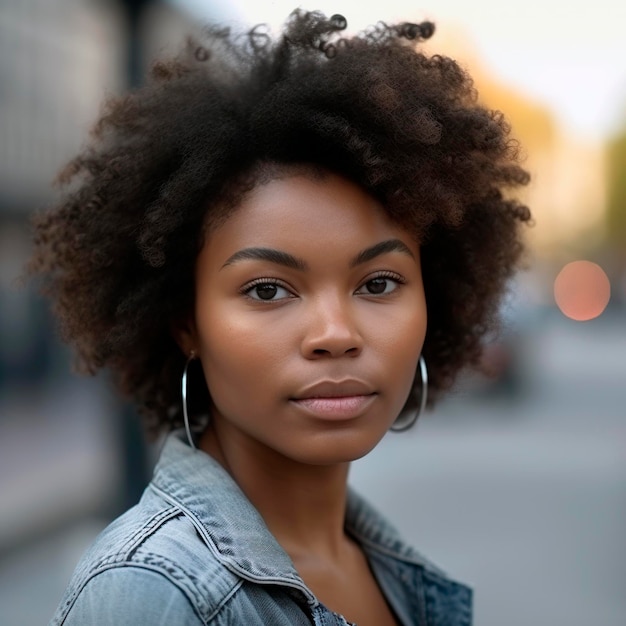 Closeup of young african american woman looking at the cameragenerated with AI