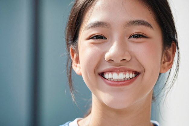 Closeup of a young Asian woman grinning