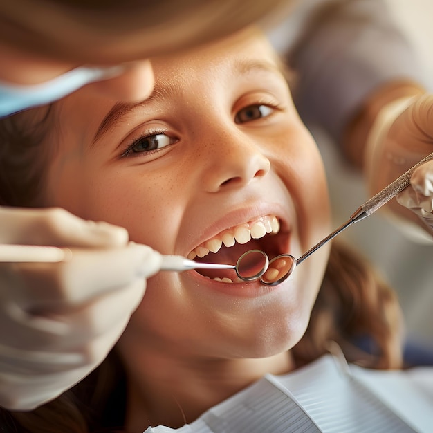 closeup of young girl smiling at the dentist