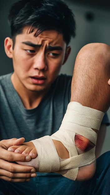 Closeup of young man with ankle injury