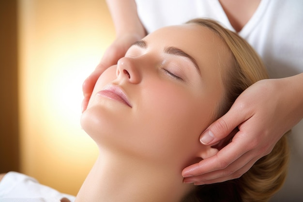 Closeup of a young woman enjoying a refreshing face massage created with generative ai