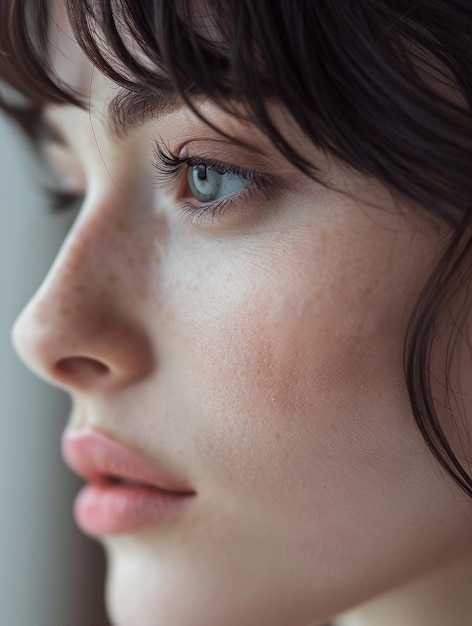 CloseUp of a Young Womans Face with Natural Beauty and Freckles