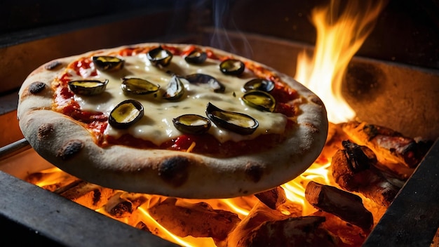 Closeups of woodfired pizza ovens with flames realist