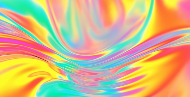 Cloth fabric gradient waves abstract background. Iridescent chrome wavy surface. Liquid surface, ripples, reflections. 3d render illustration.