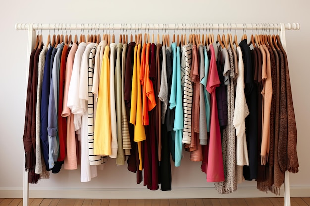 Clothes Collection Ranging from Dresses to Clothing Hanging on Rack in House