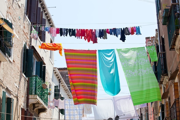 Clothes hanging to dry on a clothes-line.