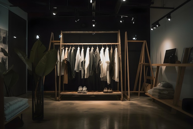 Clothes hanging on a hanger in a fashion store