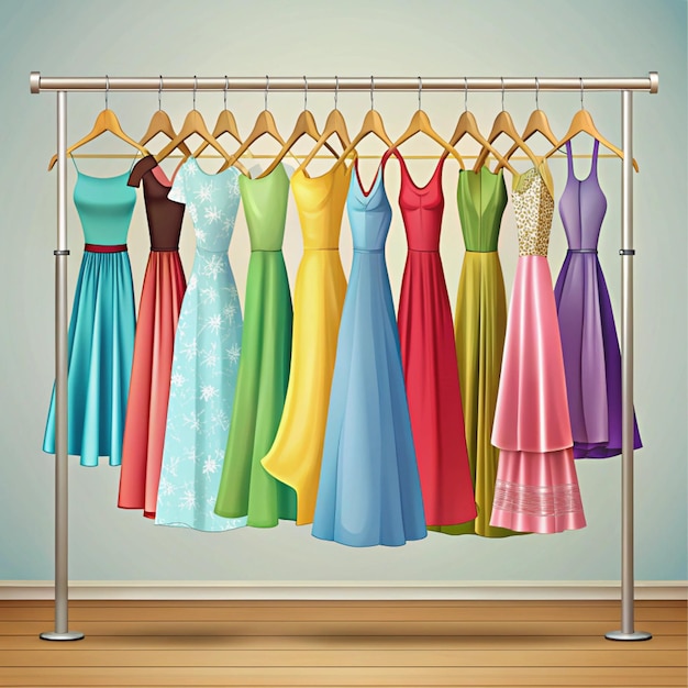 Clothes Rack Displaying Dresses on Hangers