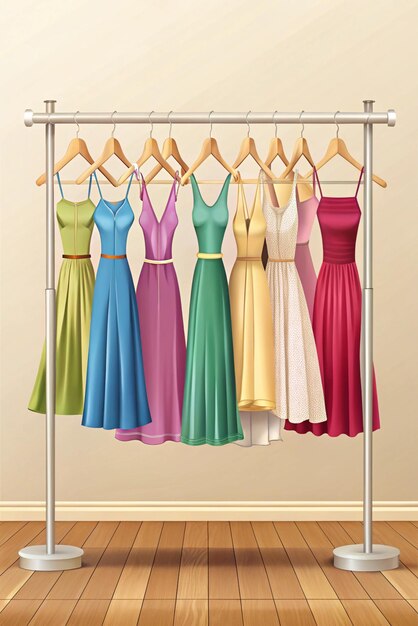 Clothes Rack Displaying Dresses on Hangers