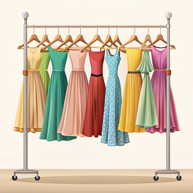 Clothes Rack Displaying Dresses on Hangers