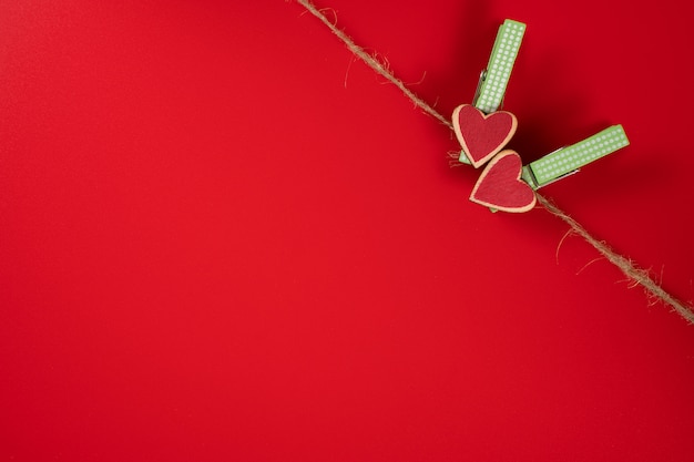 Clothespins with hearts on a rope