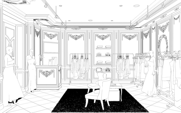 clothing store contour visualization 3D illustration sketch outline