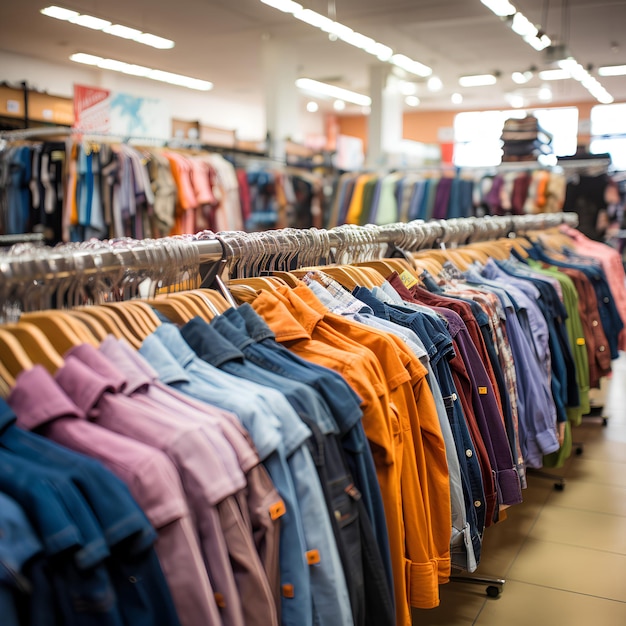 Clothing store rows of good brand clothing at a discount