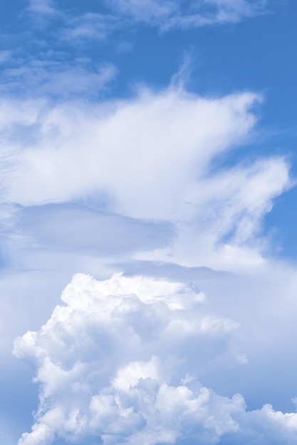 Cloud after rain in summer Clear blue sky and beautiful white cumulus clouds Summer season Nature background Cloudscape Abstract wallpaper heaven pattern Warm weather