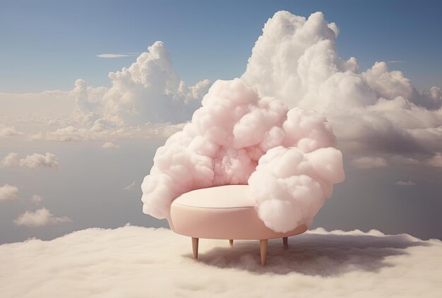 Photo a cloud chair on a cloudy day in the style of photorealistic surrealism