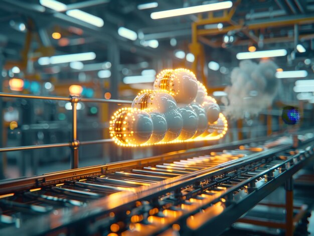 Photo cloud computing benefits automotive engineers optimizing assembly lines factory interior with detailed technical data