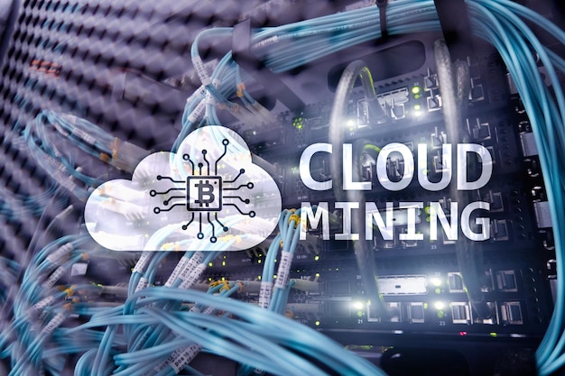 Cloud computing data or cryptocurrency BitcoinEthereum mining in data center Server room background