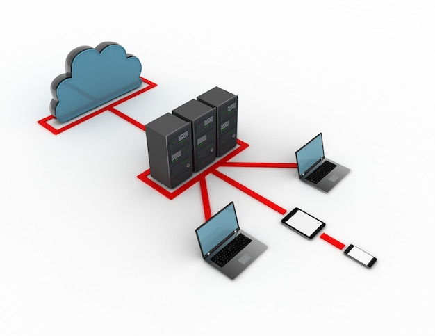 Cloud computing devices concept . 3d rendered illustration