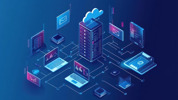 Cloud Computing Network Data Center Server Isometric Illustration