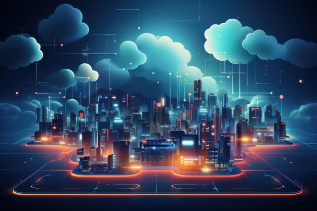 Cloud computing technology concept Smart city and digital cloud data centerFuturistic big data processing cloud Generative AI