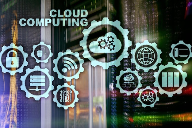 Cloud Computing Technology Connectivity Concept on server room background