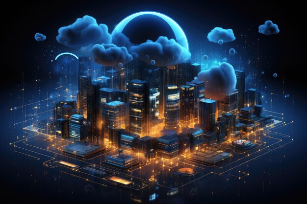 Cloud computing transfer big data on internet futuristic digital technology Generative AI