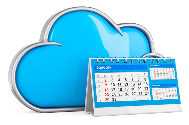 Cloud computing with desk calendar 3D rendering