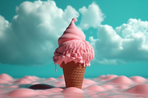 Cloud dessert blue cream art ice summer cream pink ice concept Generative AI