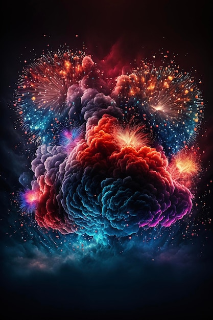 Cloud filled with lots of colorful fireworks generative ai