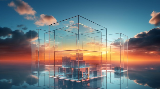 cloud in glass cube cloudscape digital metaverse infrastructure Generative AI