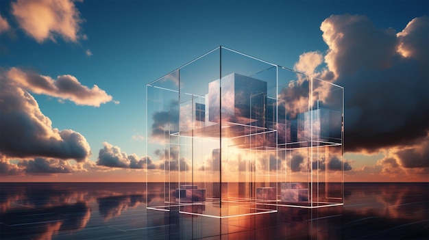 cloud in glass cube cloudscape digital metaverse infrastructure Generative AI