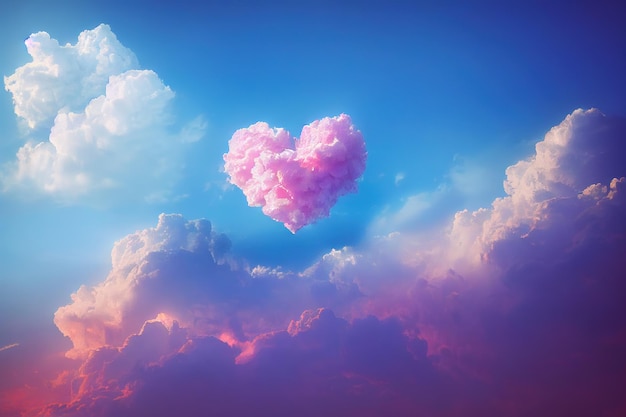 Cloud heart figure shape form in pastel soft blue and pink color tone 3d illustration