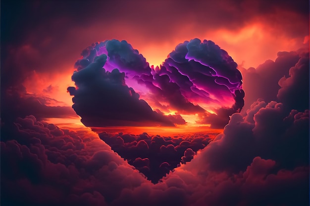 Cloud heart figure shape form in pastel soft deep violet color tone AI