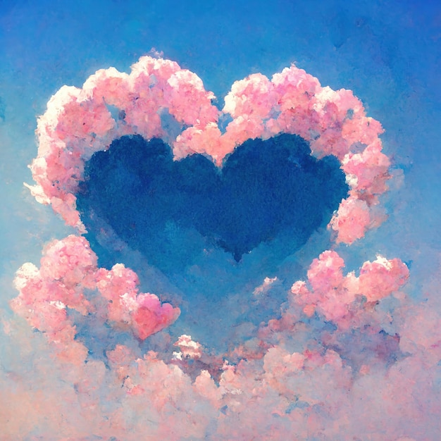 Cloud heart figure shape form in pastel soft pink and blue color tone