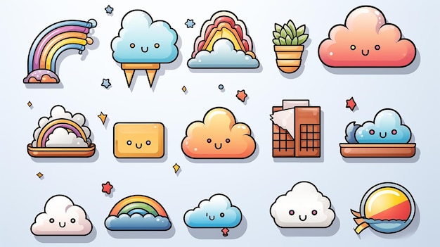 Cloud Icon Set Vector Illustrations Related to Online