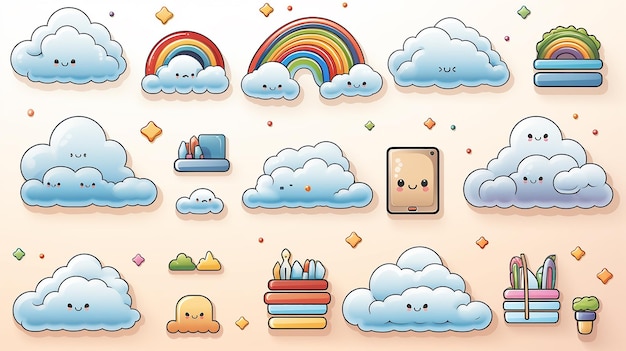 Cloud Icon Set Vector Illustrations Related to Online